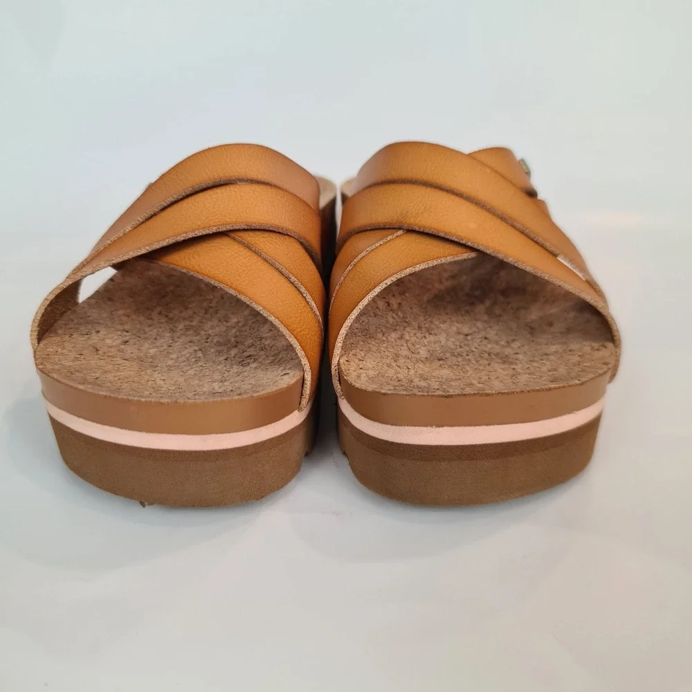 Reef Cushion Bloom Hi Womens Tan Platform Slide Sandals Size 7 Chunky Cork